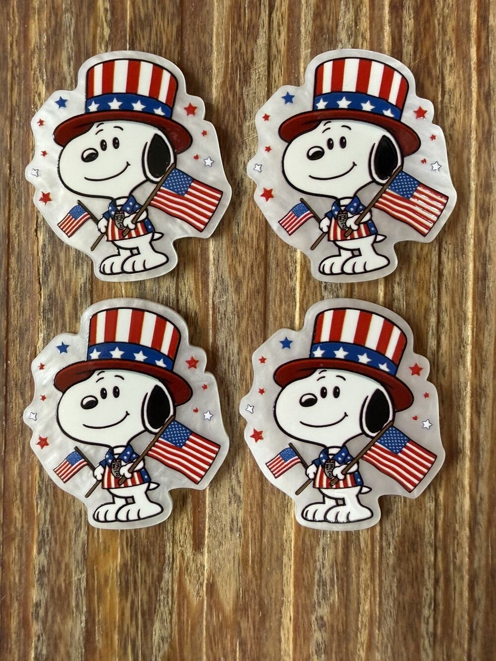 4 Pc Patriotic Snoopy Acrylic Flatbacks